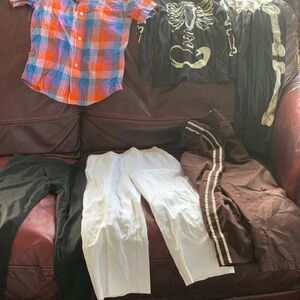Boy Clothes Lot Size 4/5 Plaid Button-Down, Skeleton Shirt & Pants